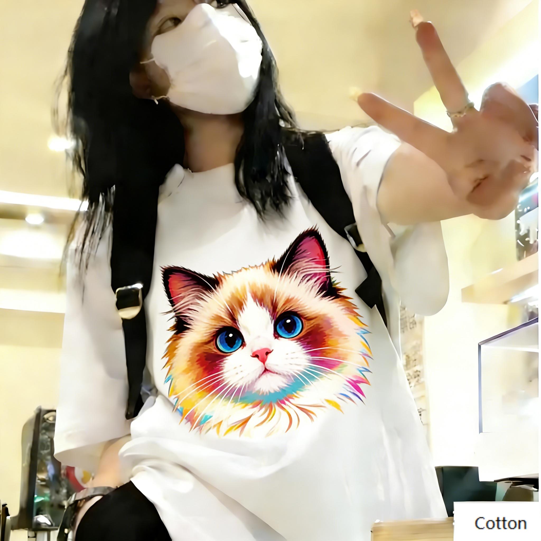 

Streetwear Unisex Cotton TShirt Featuring Edgy Pop Art Tabby Cat Design Retro Pop Art Style Top for Trendy Individuals S