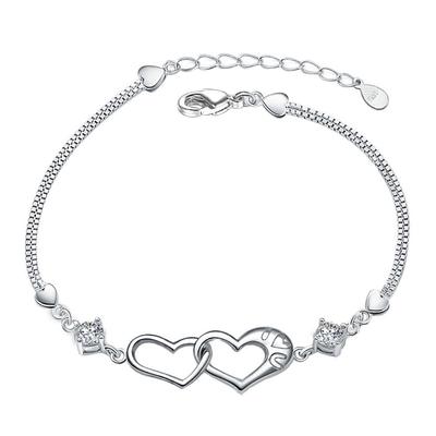 Women's Happiness Signal Double Hearted Women's Silver Plated Bracelet, European and American Jewelry Fashion Jewelry