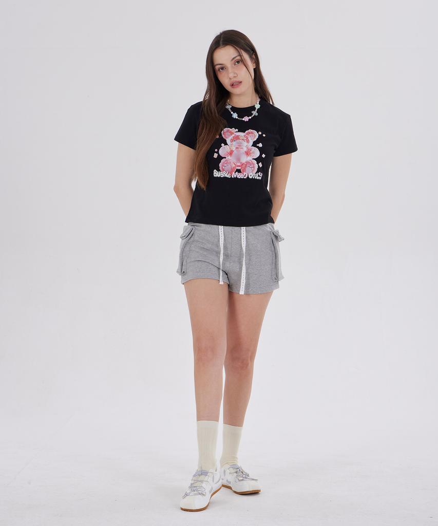 DYSFUNCT Cotton Candy Bear Semi Crop T-Shirt(Black/Pink)