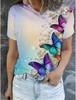 Plus Size Fashion Women's TShirt Beautiful Butterfly Stylish 3D Printed Flowers Casual Short Sleeved Crew Neck Tees Regular Tops