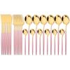 24Pcs Mint Gold Dinnerware Set Knife Fork Coffee Spoon Cutlery Western Stainless Steel Tableware Flatware Kiechen Silverware