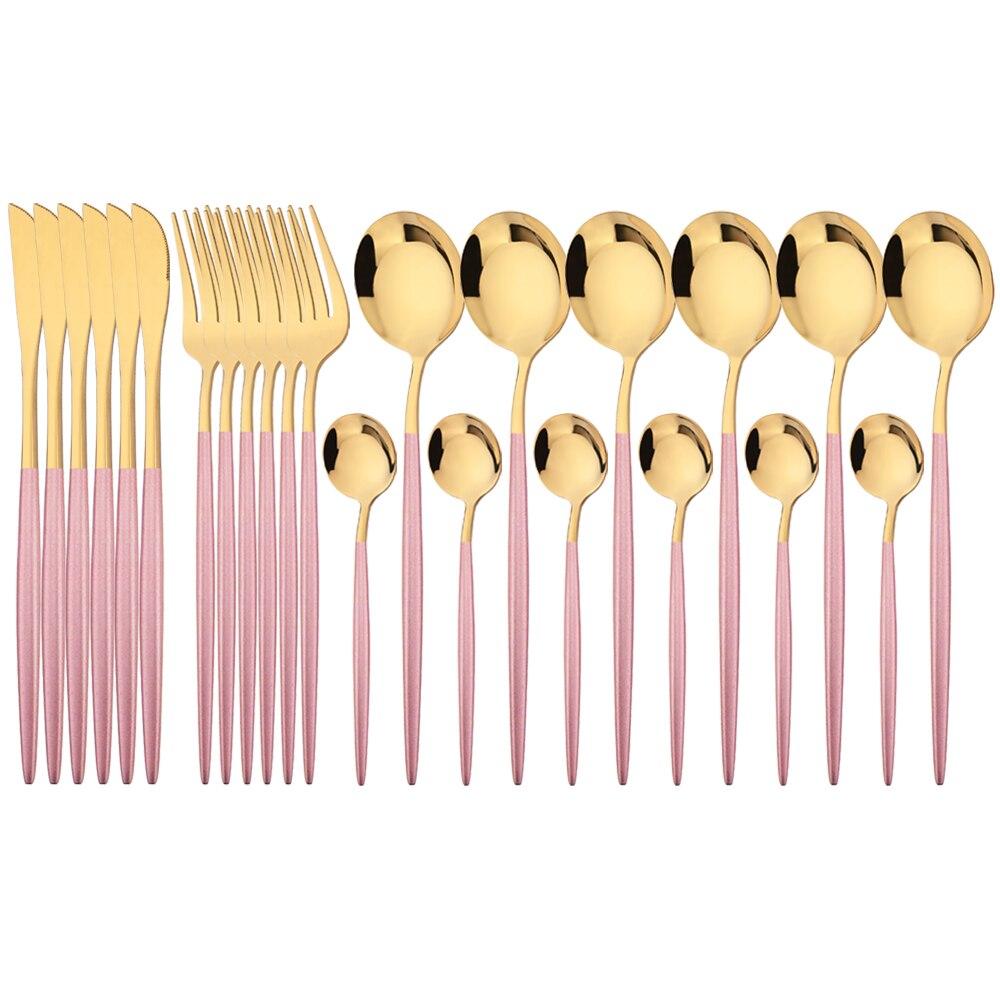24Pcs Mint Gold Dinnerware Set Knife Fork Coffee Spoon Cutlery Western Stainless Steel Tableware Flatware Kiechen Silverware