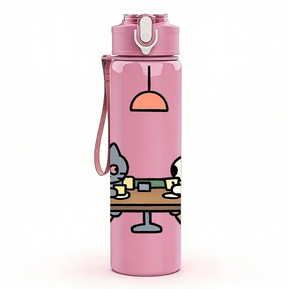 1PC Cat Dining Table Cartoon Print 750ml Color Plastic Sports Water Bottle Leakproof Flip Straw Lid Suitable for Sports Office Home Use