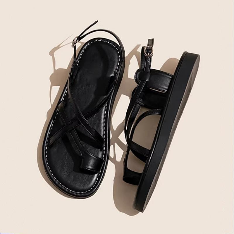 Soft-soled cover toe cool slippers women's 2025 summer European station flat-bottomed lazy one-word buckle sandals versatile casual