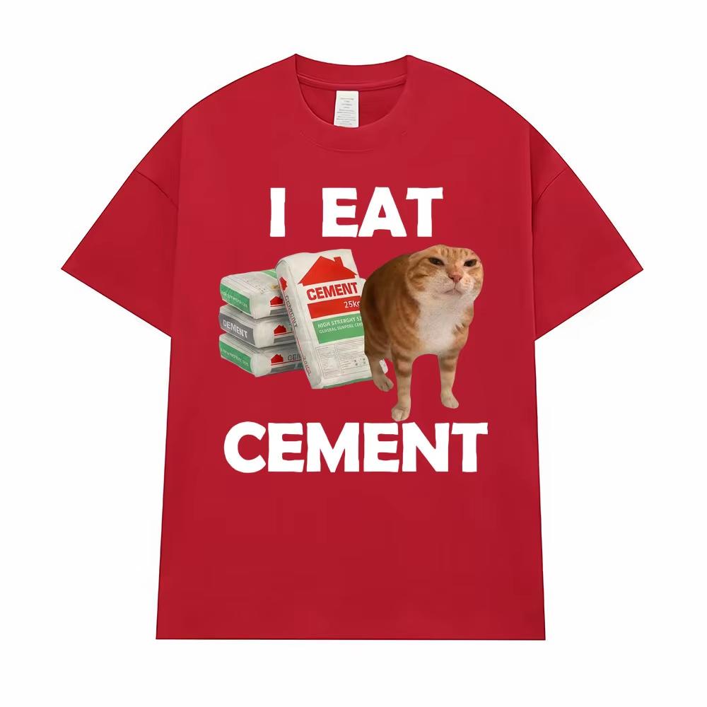 I Eat Cement Cursed Cat T Shirt Funny Meme Graphic Tee Shirt Men Women Fashion Casual Humor Vintage Oversize T-shirts Streetwear