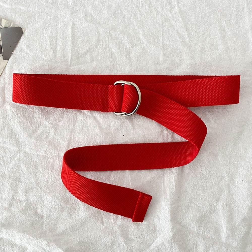 Korean Style Double Ring Buckle Casual Student Belt Trendy Canvas Belt  for Jeans