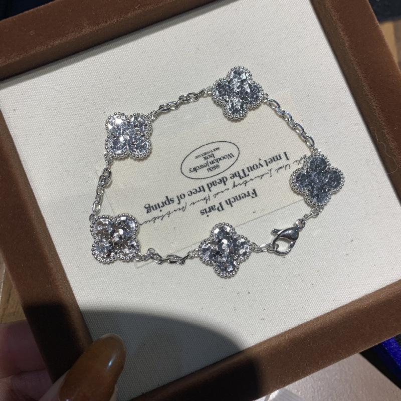 Explosive Gold Crushed Ice Ice Four-Leaf Clover Necklace Crushed Ice Dragon Scale Double-Sided Five-Flower Bracelet