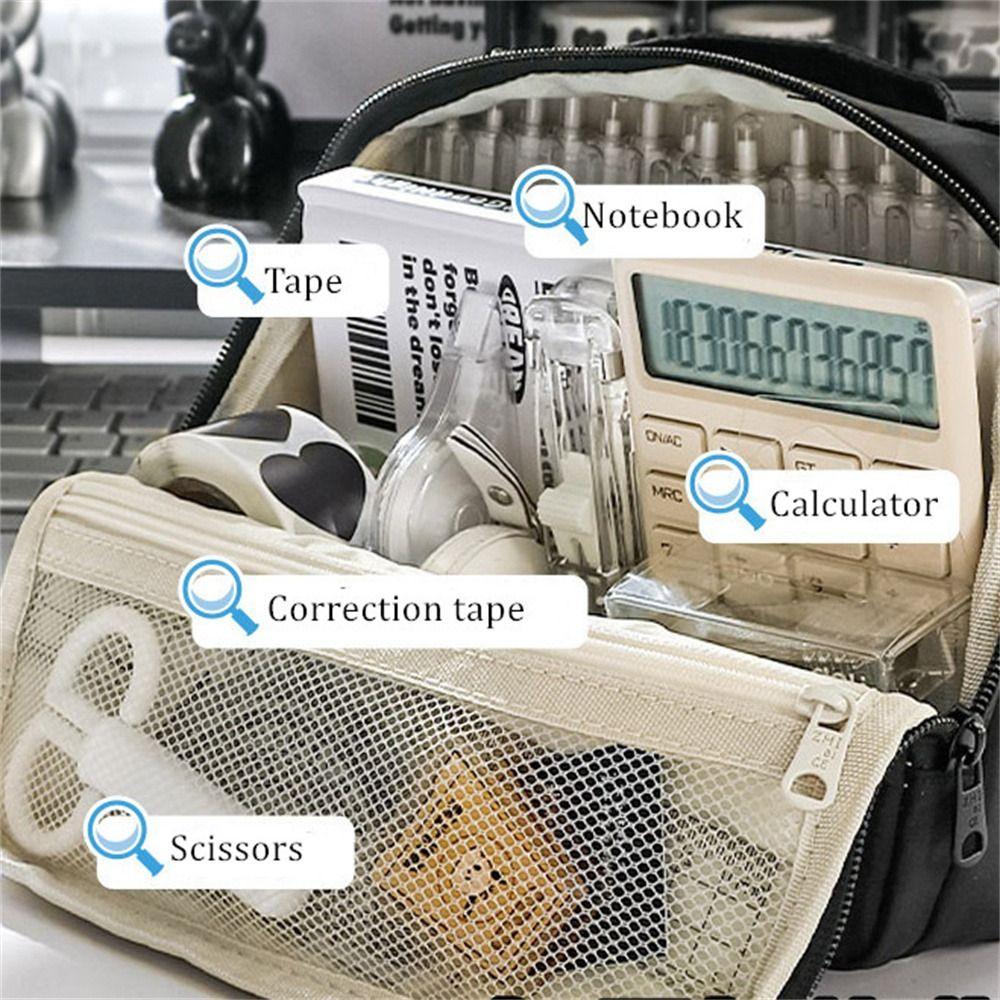 Storage Box Pencil Case 90° Opening Big Pen Bag Aesthetic Stationery Storage Bag Cosmetic Bag