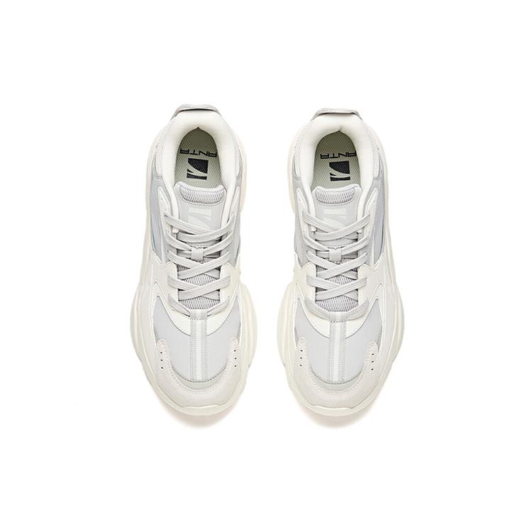 Anta Life Collection Synthetic Leather Slip Resistant Abrasion Resistant Low Top Chunky Sneakers Men's White Gray 912048821-4