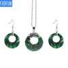Damen Naturstein Hohl Konzentrisch Rund Set Blume Grün Weiß Kristall Tigerauge Stein Ohrring Halskette Set