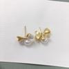 Bowknot Baked Paint Color Block Freshwater Pearl Stud Earrings