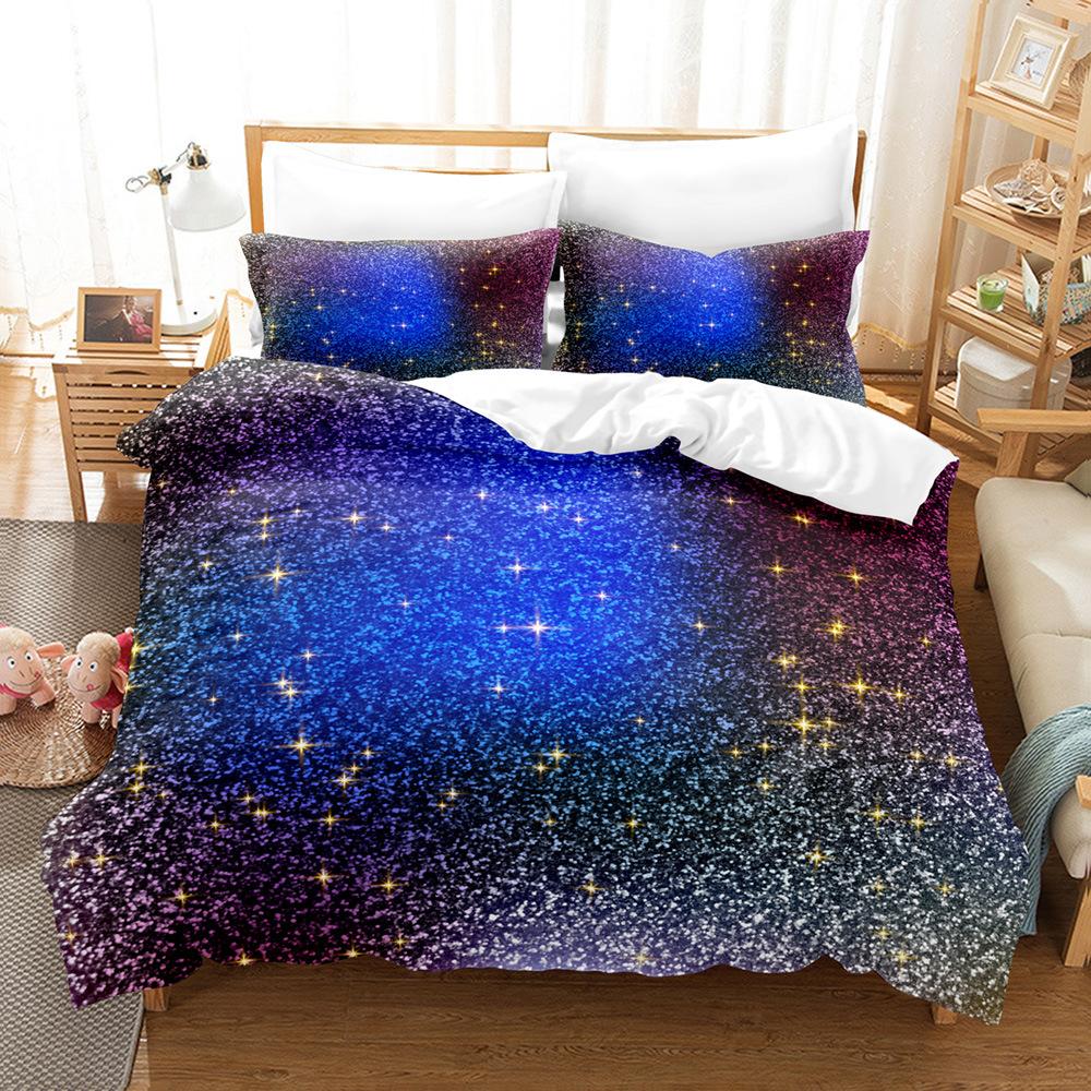 Three-Piece Set Of Colorful Fluorescent Quilt Cover Sheets 3D Digital Bedding