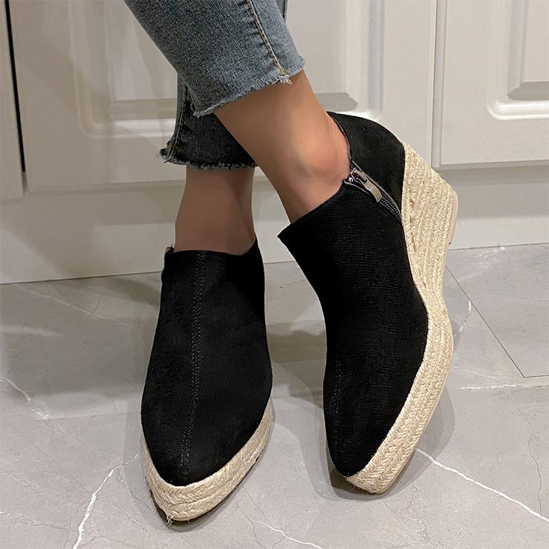Fashion Platform Women Suede Pointed Toe Ankle Boots Wedges Shoes Autumn Fashion Walking  Shoes Women 2024 Trend Dress Chaussures Femme