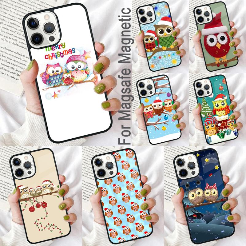 Christmas Owl Soft Phone Case for iPhone 17 Air 16e Pro max 15 Pro 13 14 Plus 11 12 MagSafe Magnetic Coque