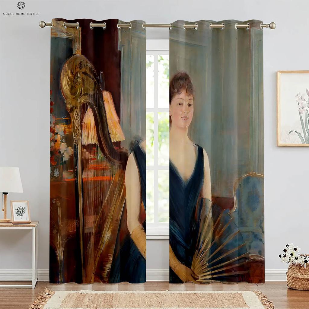 Classical Oil Painting 3d Printing Curtain Bedroom Studio Dormitory Study Room Decorative Curtain Can Be Customized 2 Pieces