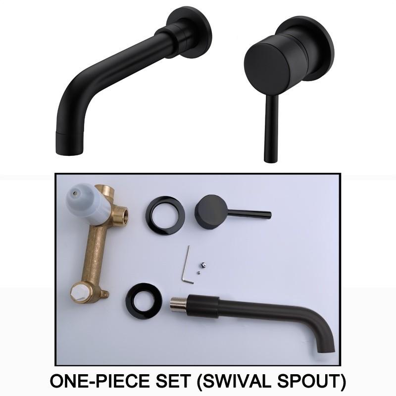 Concealed Basin Faucet Wall Mounted Hot and Cold Mixer Solid Brass 360 Swivel Spout Bathroom Water Tap
