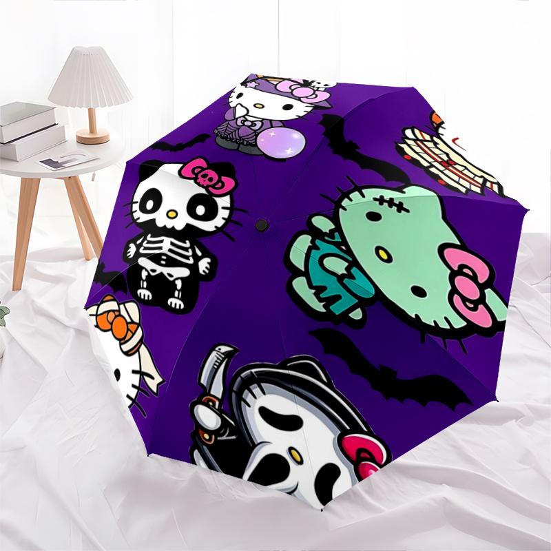 

1pc Hello Kitty Halloween Theme Automatic Opening/Closing Umbrella with Foldable Design, Iron Frame Outdoor Umbrella for Festive Gifts, Suitable for F