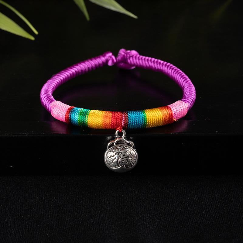 Ethnic Tibetan Style Diamond Knot Multicolored Braided Bracelet, Dragon Boat Festival, Fu Character Safety Lock Hand Rope, Natal Red Rope