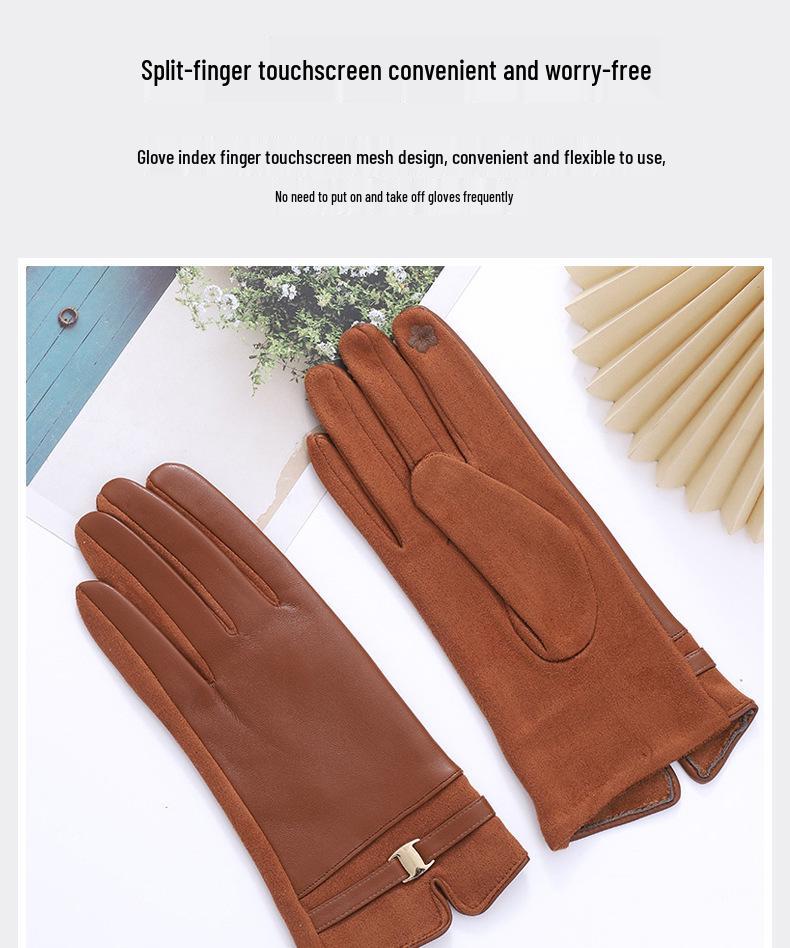 Women's Winter Leather Gloves - Warm Fleece-Lined, Touchscreen, Coldproof, for Riding, Driving, and Outdoor Cycling.