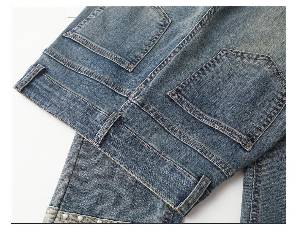 Women's High Waist Slimming Rolled Hem Denim Cigarette Pants - 2024 Autumn Fashion Straight Leg Crop