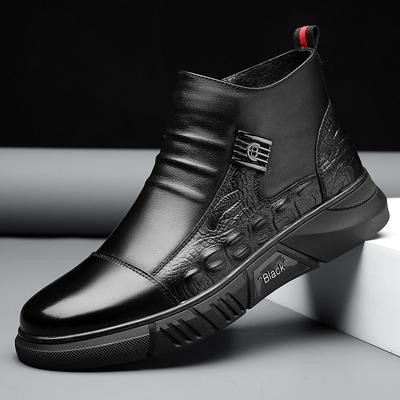 Fashion Men's Boots Fashion Motorcycle Ankle Boot High Top Casual Leather Boots for Men Plush Warm Winter Boot Platform Boots Botas2024