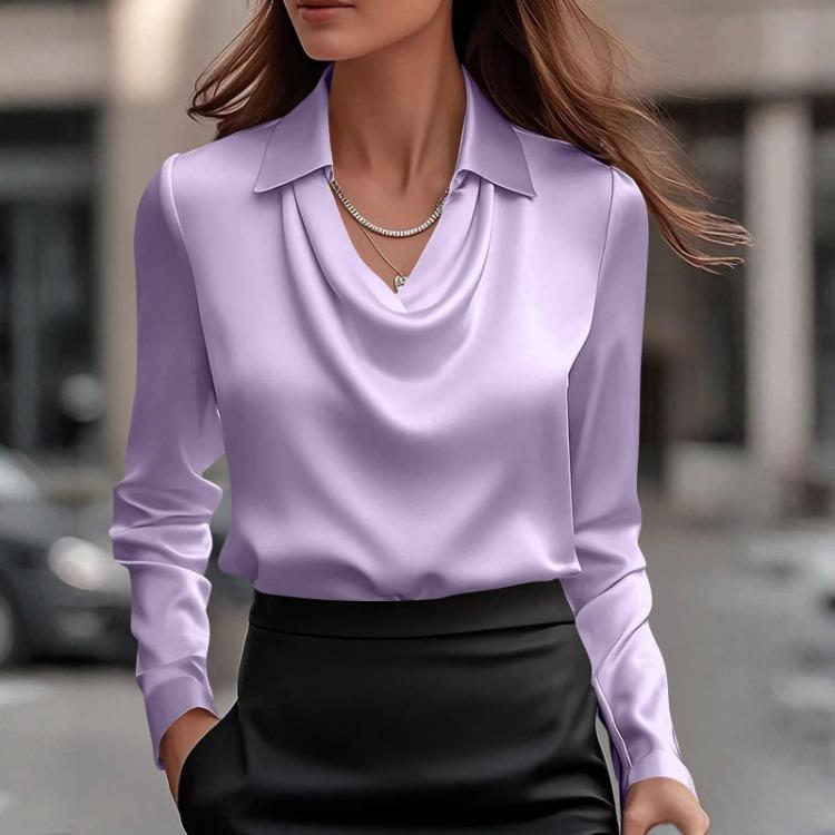 Elegant Women Fashionable Solid Color Casual Long Sleeve V Neck Pullover Top Shirt