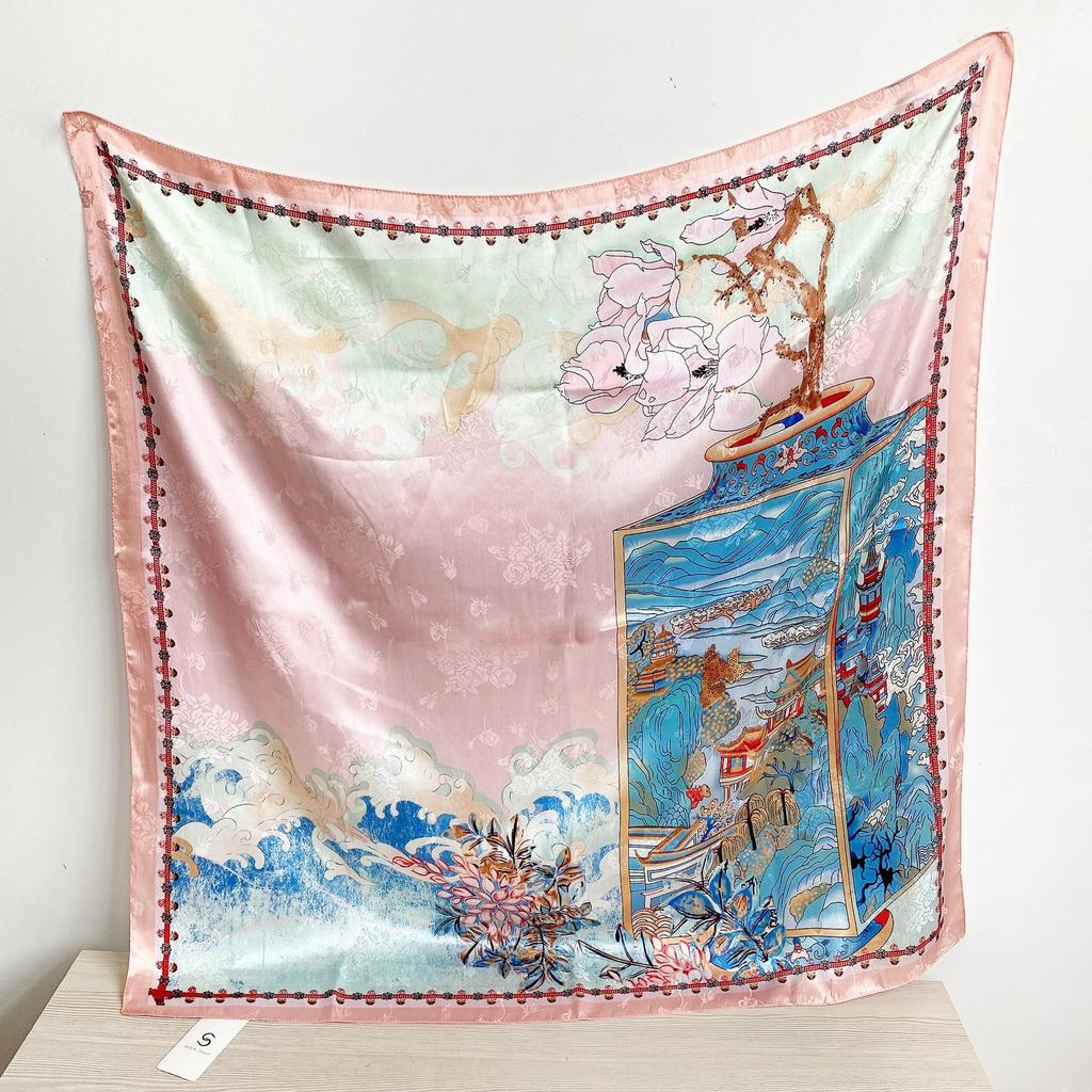 90CM Four Seasons Square Großer quadratischer Schal Luxus dekoratives Hemd Professionelles Kopftuch Haarband Sonnenschutz Kopftuch