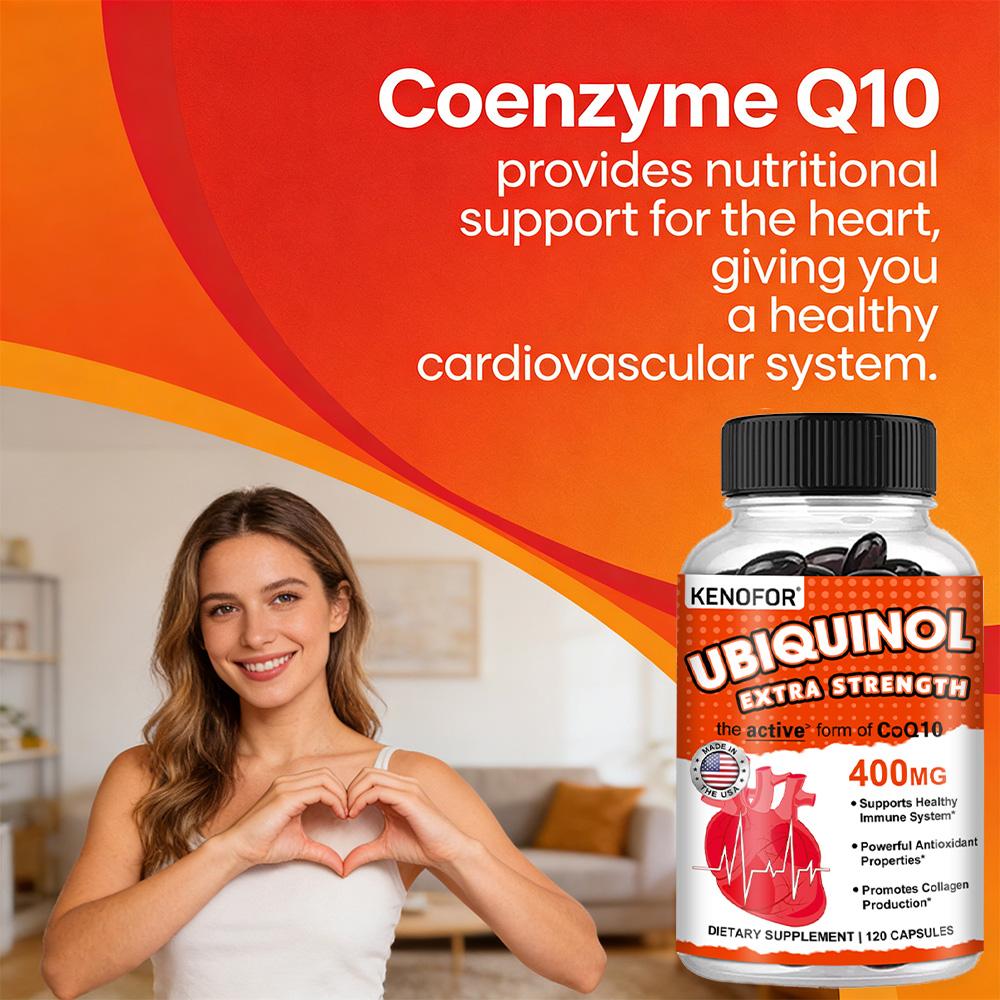 Ubichinol 400 mg Nahrungsergänzungsmittel, Mit Vitamin E, Bioperin, 120 Weichkapseln pro Flasche