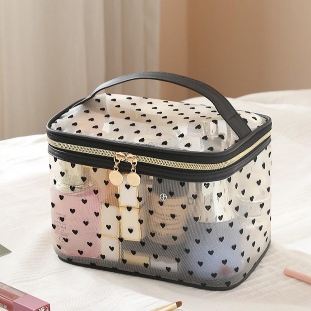 New Black Mesh Cosmetic Bag Large-Capacity Double-layers Makeup Case Zipper Portable Organizer Storage Pouch