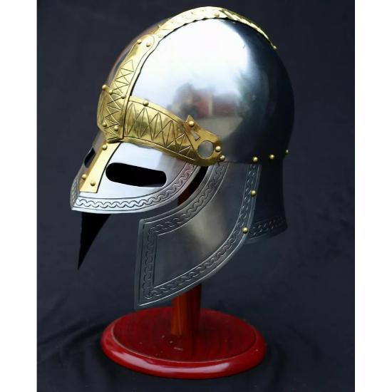 Medieval Armor Helmet 18 Gauge Fine Hand Carved Design with Leather Liner