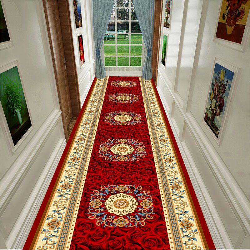Autumn Style Long Lobby Carpet Fresh Green Grass Pattern Stairway Hallway Home Corridor Carpet Aisle Party Wedding Red Area Rugs
