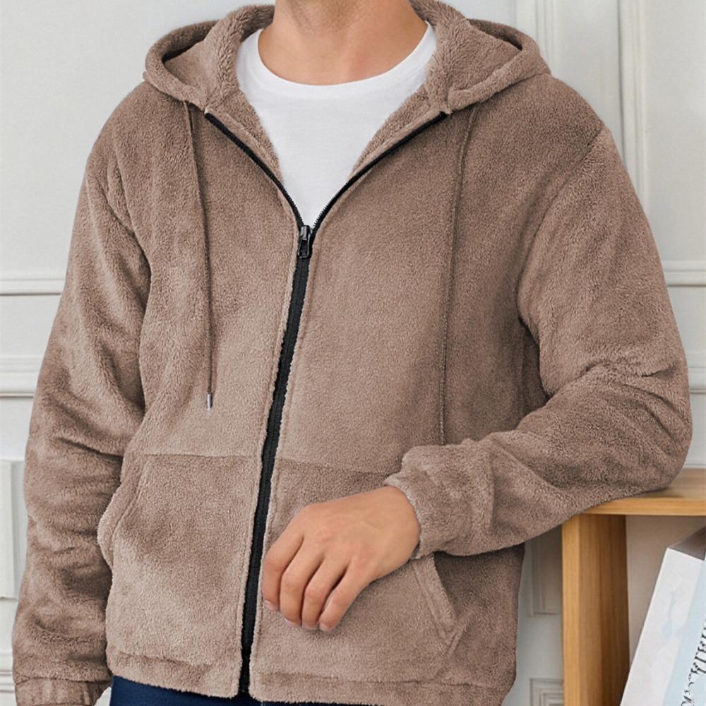 Herbst Winter Herren Fleece Kapuzenjacke Europäischer Stil 2025 Winter Reißverschluss Taschen Klassische Basic Oberteile Oberbekleidung Khaki Bequeme Jacken Neu