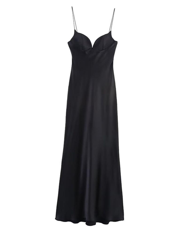 Damen V-Ausschnitt Camisole Langes Kleid Damen Rotes Dünnes Schulterträgerkleid Weihnachtsfeier Geburtstag Urlaub Rotes Schwarzes Kleid 2025