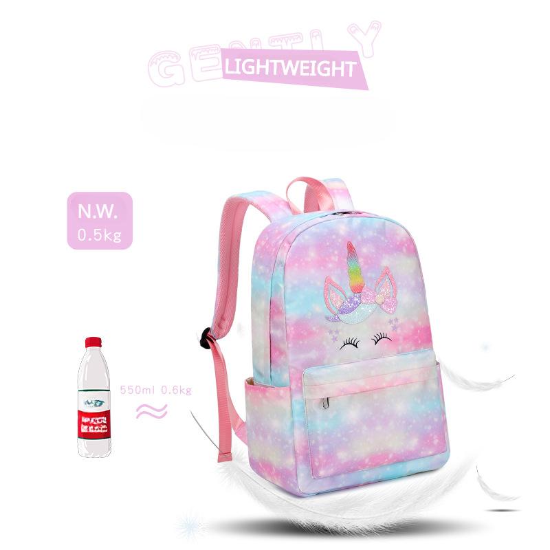 Lehký batoh pro studenty základních škol Školní taška Gradient Rainbow Unicorn Batoh s potiskem Velkokapacitní batoh Dívčí taška na oběd