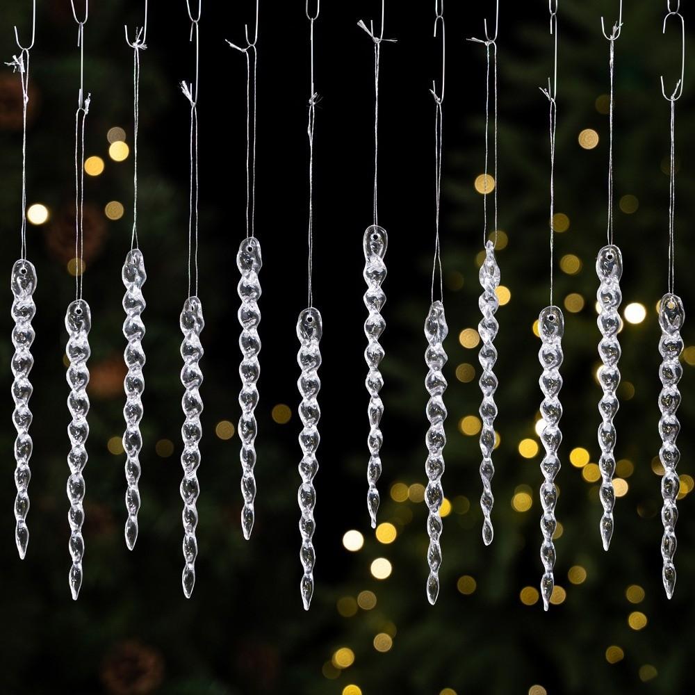 12 Stück Hohe Transparenz Weihnachts-Hänge-Eissäulen Eiszapfen-Dekorationen Anhänger Heimdekoration