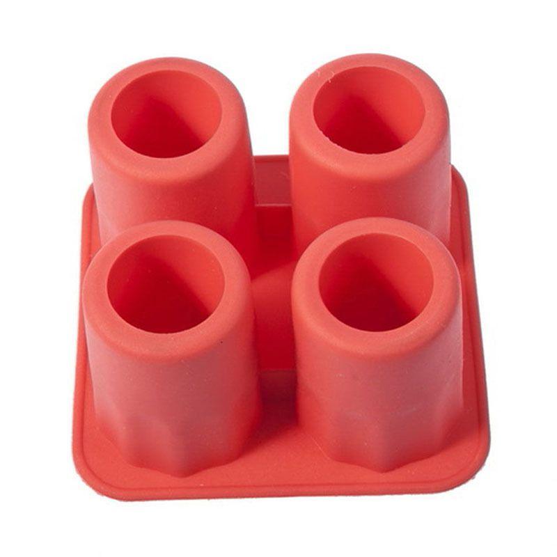 Durable 4-cup Ice Cube Shot Silicone Shooters Glass Freeze Molds Tray For Parties