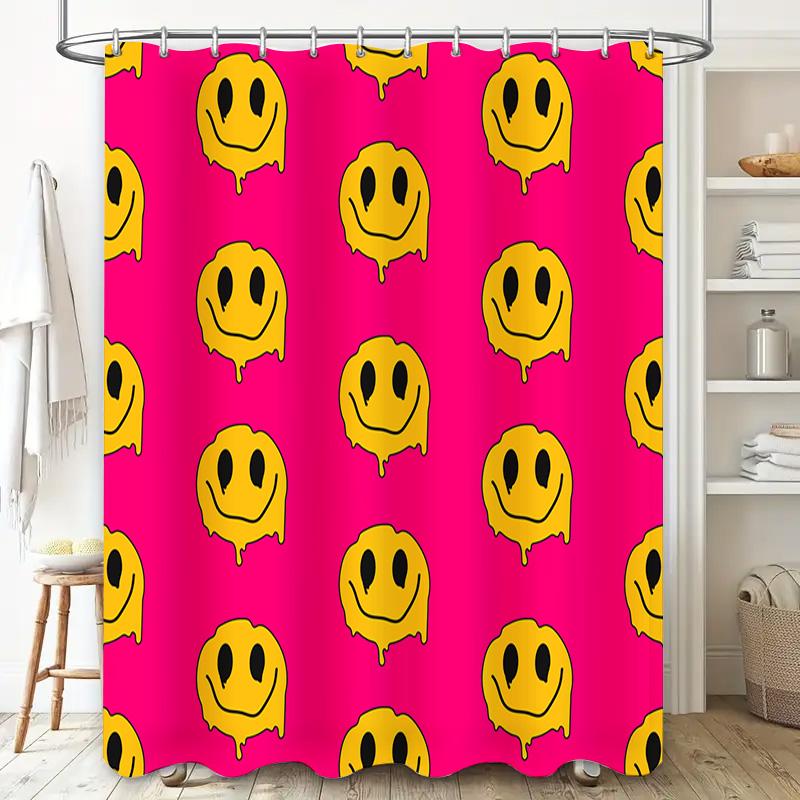 Happy Face Shower Curtain Waterproof Fabric Bold Pink With Smiley Faces Design For Bath Decoration In Bathroom Decorations From