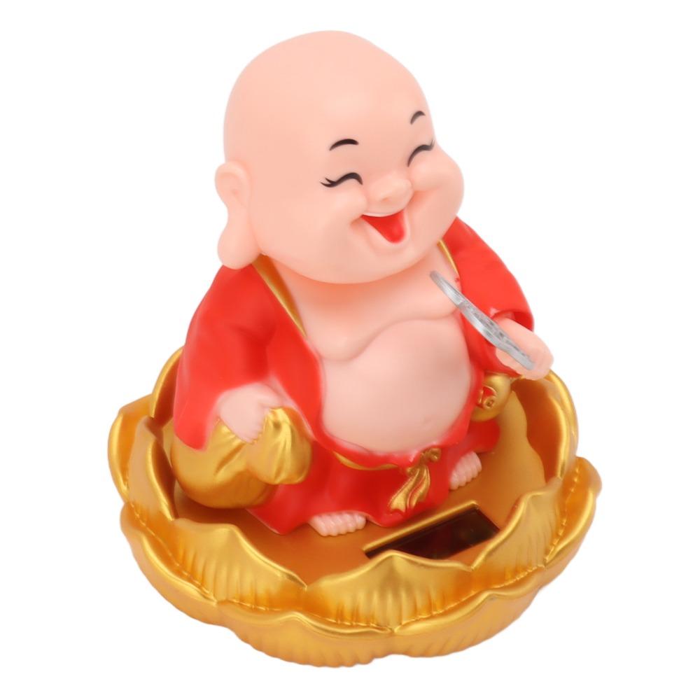 3.74x4.13in Light Sensing Nodding Maitreya Buddha Office Desktop Decoration красный