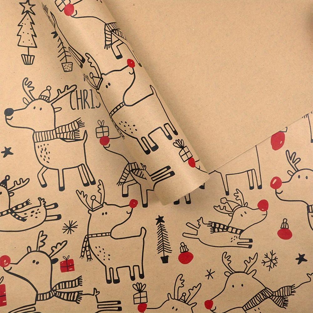 1 Roll Christmas Wrapping Paper - Cute Deer Design, Planners And Brokers, Suitable for Presents, Handmade Gifts, Gift Wrapping