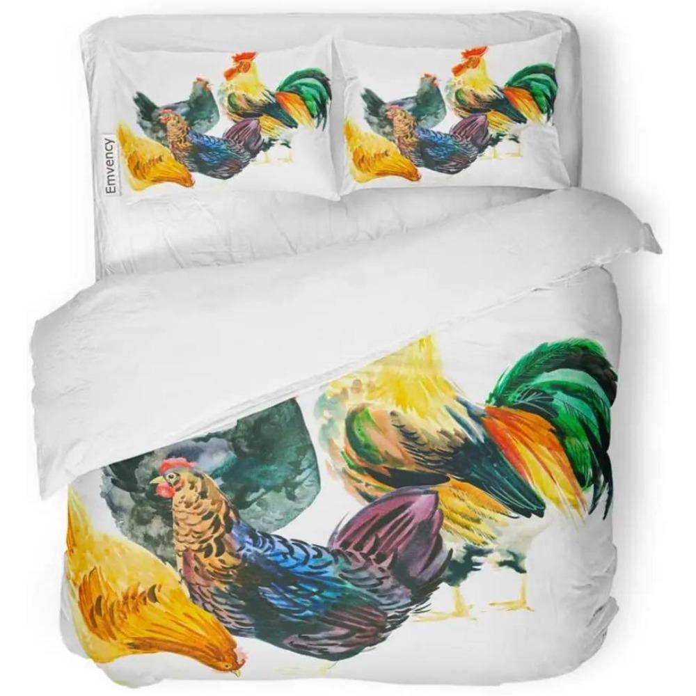 Chicken Duvet Cover King Queen Size Lovely Hen Pattern Bedding Set Kids Teens Adults Farm Animals Soft Polyester Comforter Cover