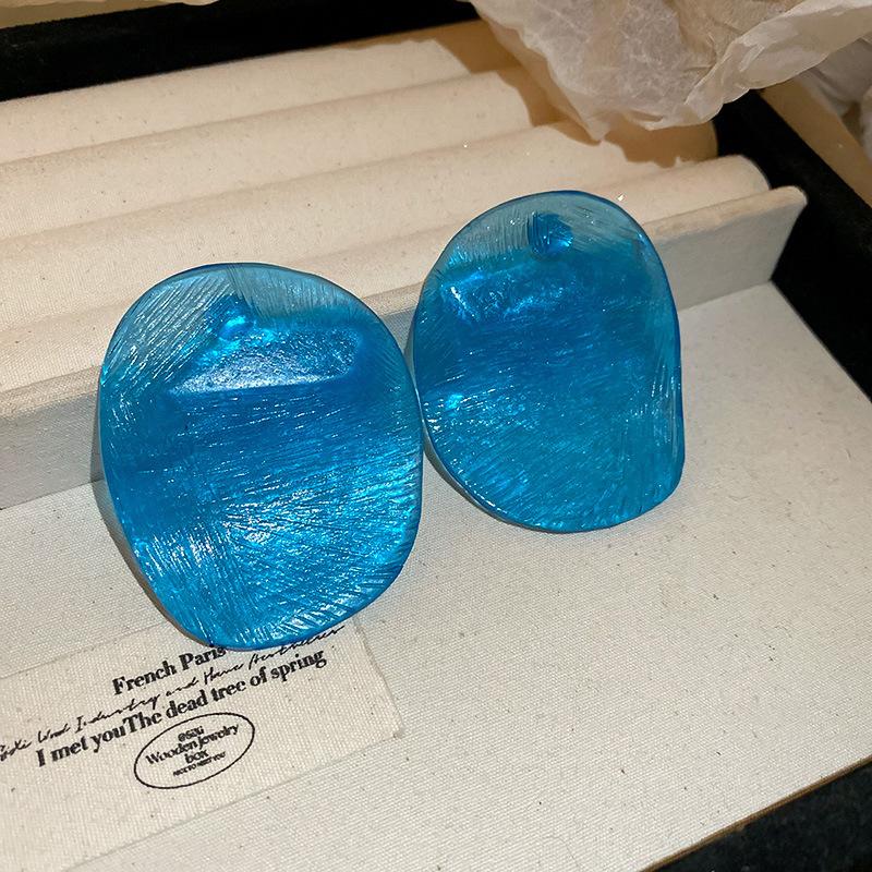 French fresh blue geometric flower resin earrings light luxury stud earrings personality temperament earrings women
