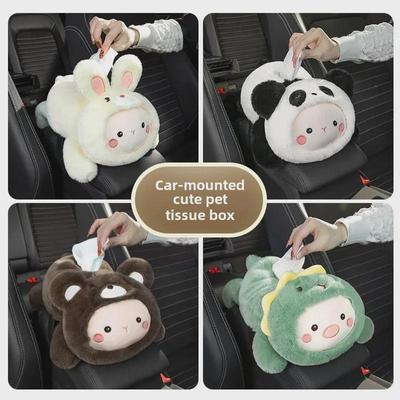 Caja de pañuelos de coche de dibujos animados: Reposabrazos Trasero y Soporte Colgante para Papel - Decoración Interior de Coche Linda