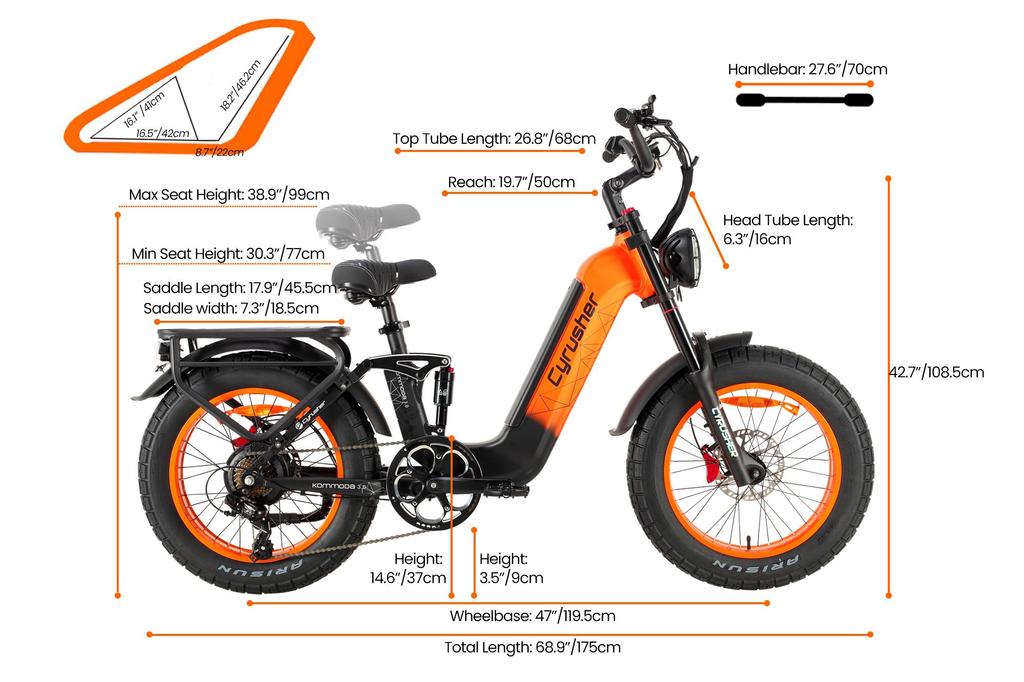CYRUSHER  Kommoda 3.0 48V 250W Electric Bike with 7-Speed Shimano, 110KM Range, 150KG Payload - 20" Fat Tires, Hydraulic Disc Brakes