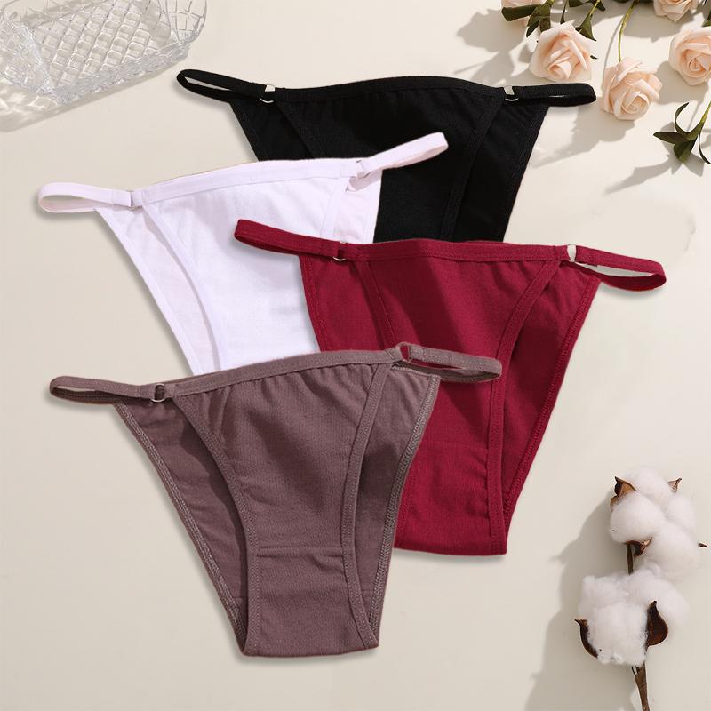 4 Pezzi Mutandine da Donna in Cotone Sexy Anello Metallico in Vita Biancheria Intima Mutandine Traspiranti Monocolore Slip Morbidi da Donna Lingerie Comfort