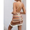Elegante Vestido de Tirantes Multicolor Verano Cordón Fiesta de Vacaciones Vestido Corto Ajustado de Punto Dibujado Dulce y Picante Vestido Casual de Vacaciones para Mujer