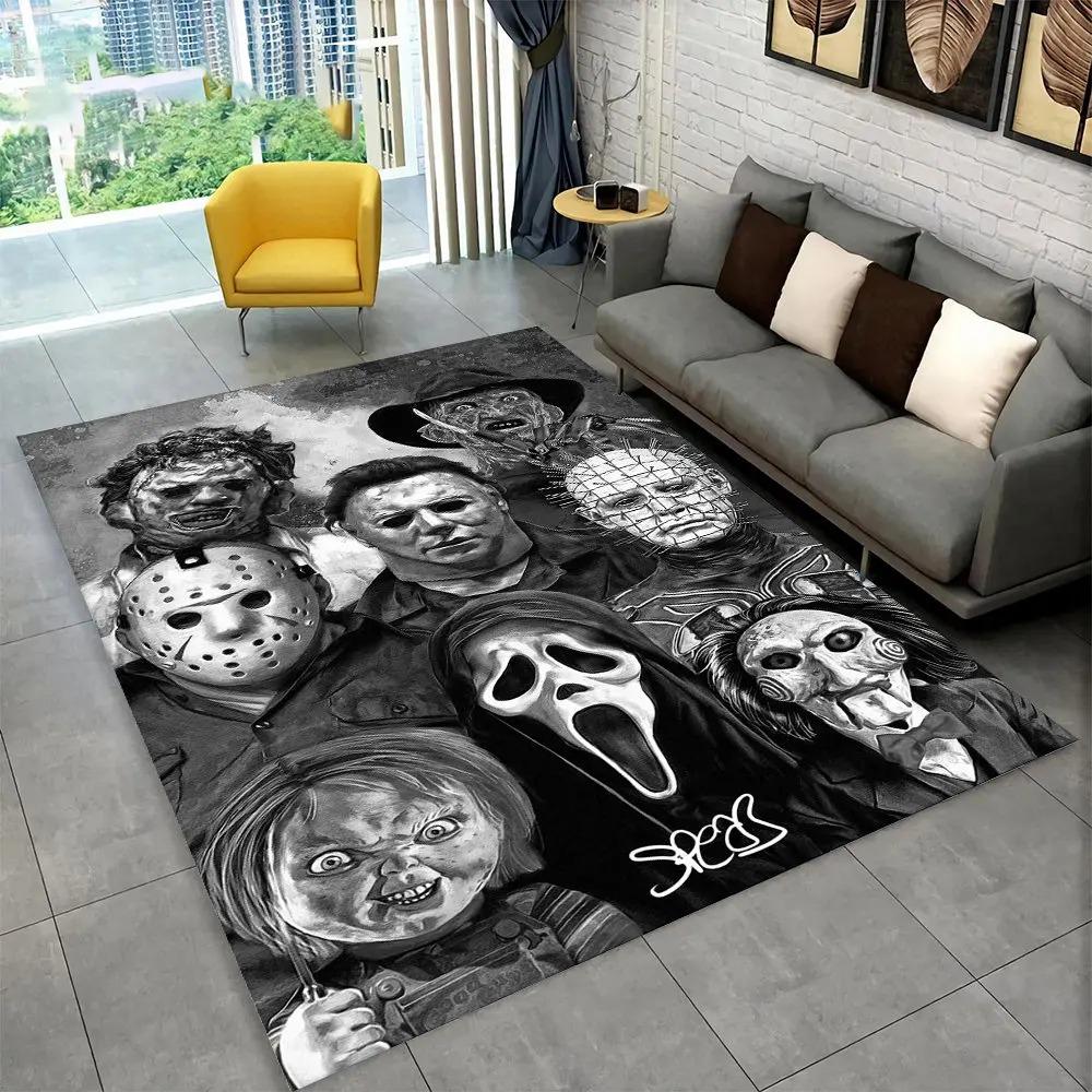 Postava z hororového filmu Chucky Saw Cartoon Area Koberec, Koberec Koberec do obývacího pokoje Ložnice Pohovka Rohožka Dekorace Protiskluzová podložka na podlahu