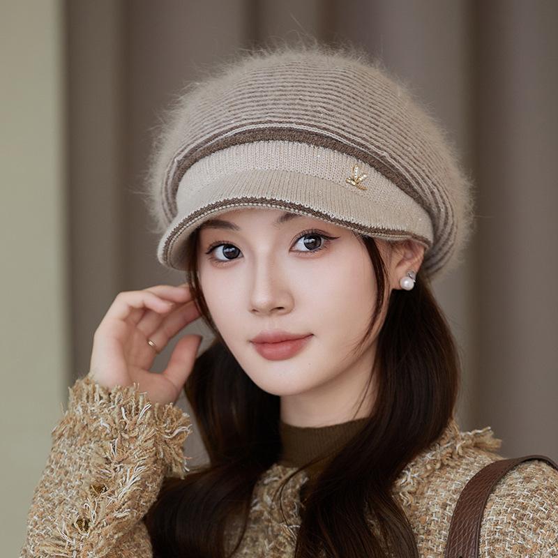 

Женская зимняя шапка с плюшевой меховой подкладкой, сохраняющая тепло, модная вязаная шапка из меха кролика для женщин, уличное утепленное зимнее пальто One size