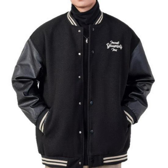 Men's Retro Patchwork PU Leather Baseball Jacket - Embroidered Casual Autumn/Winter Style