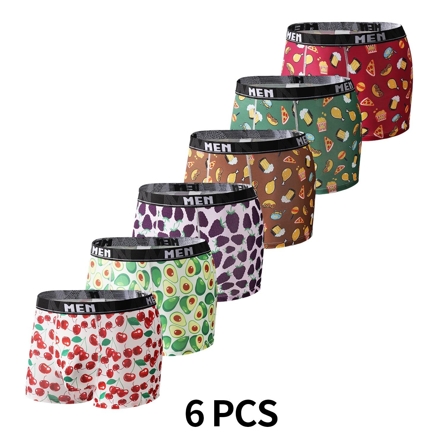

6 шт. Мужское нижнее белье из ледяного шелка с персонализированным принтом, дышащее, средней посадки, трусы-боксеры с плоским углом 2XL
