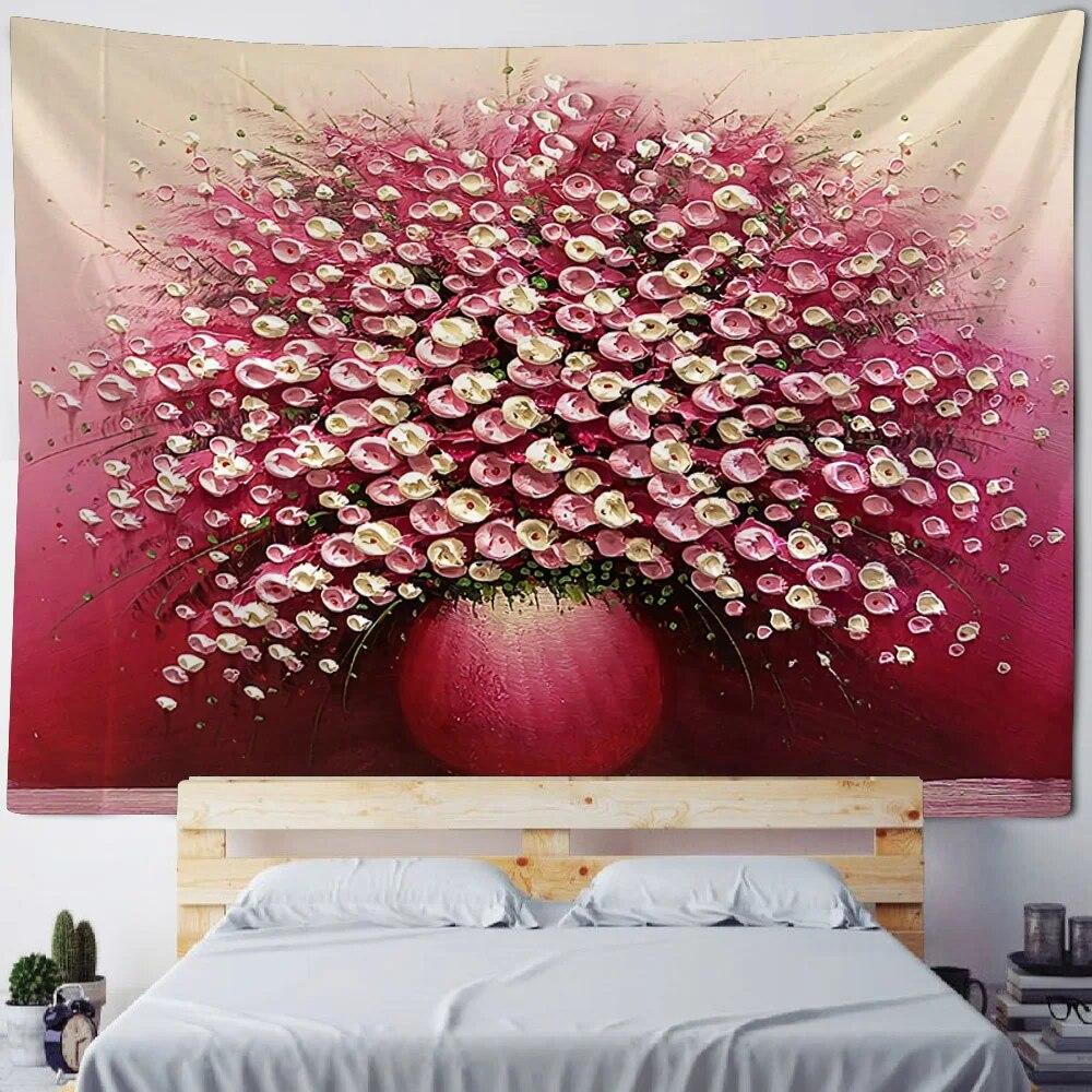 Retro oil painting tapestry plants flowers wall hanging hippie home art decoration living room bedroom wall decoration